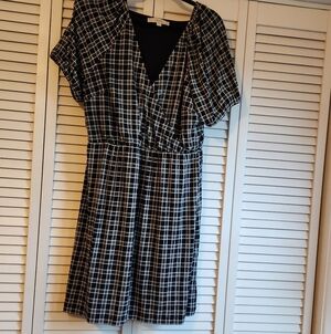 LOFT Black and White Checkered Midi Dress